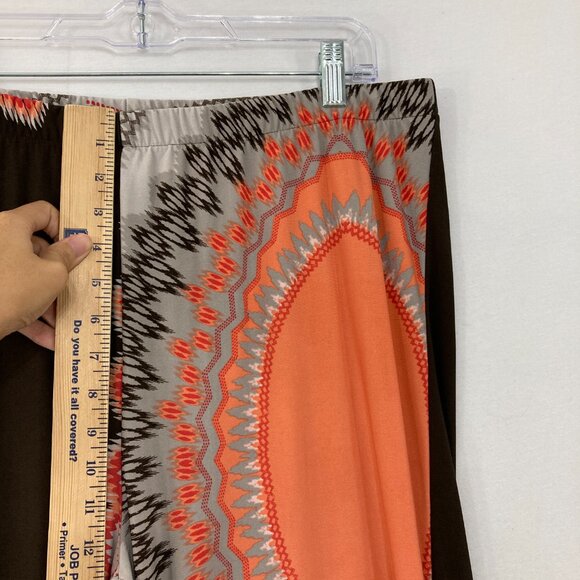 Chico's size XL/3 Brown Orange Boho Abstract Stretch Knit Wide Leg Pull-on Pants - Picture 5 of 8